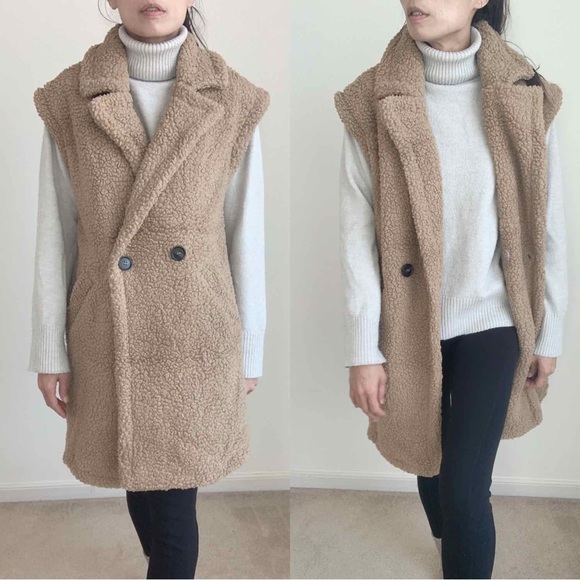 TEDDY LONG VEST WITH POCKETS - TAUPE - Picture 4 of 6